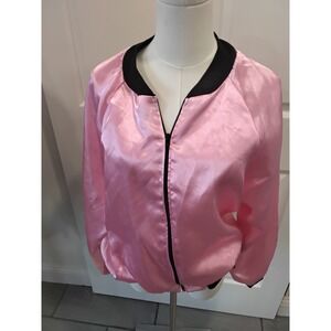 Charades Pink Ladies Grease Satin Bomber Jacket Pink Black XL 00672 Costume